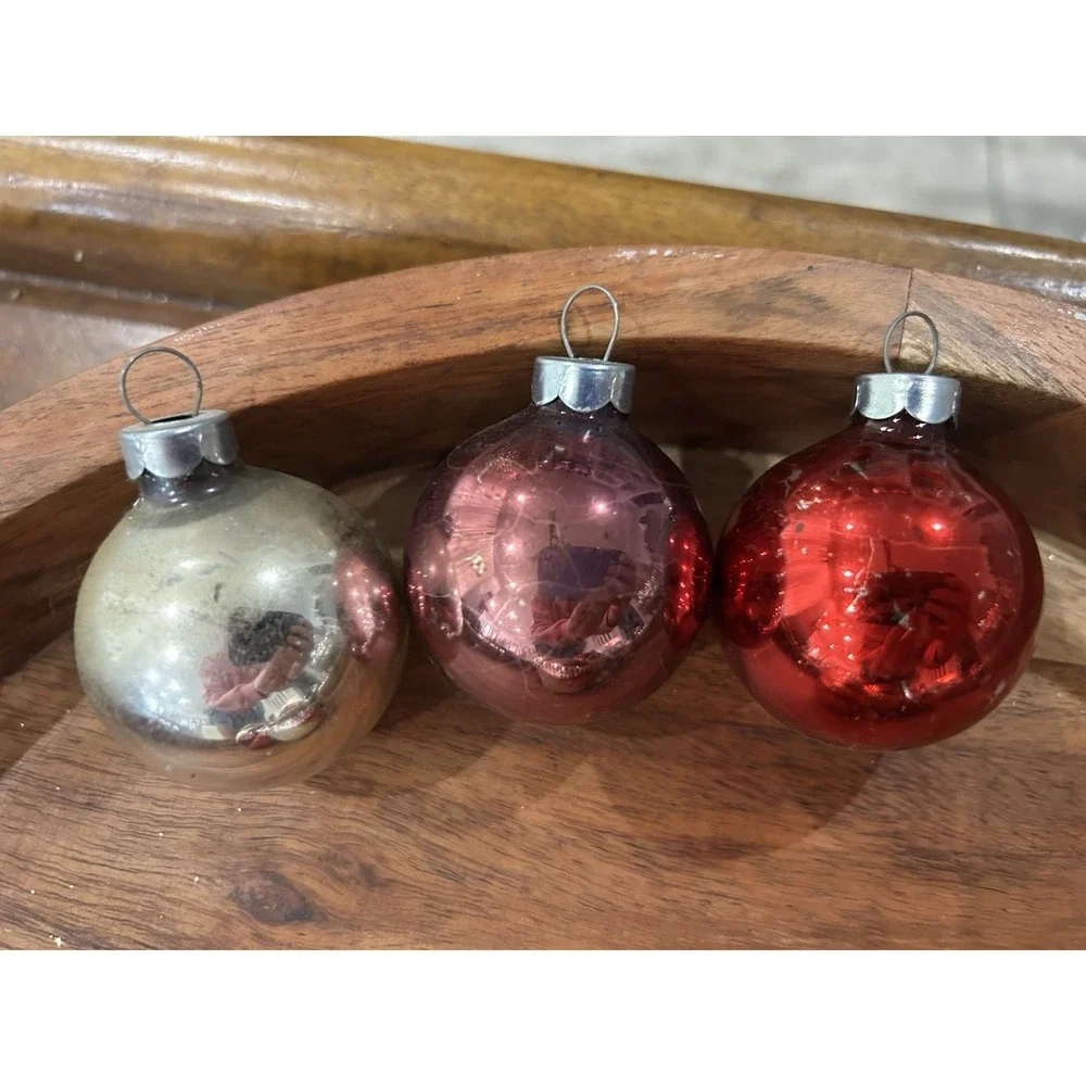 Vintage 1940s/1950s MCM Indented Glass Christmas Ornaments Lot of 9 Estate Find‎